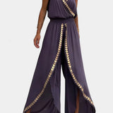 Lorena | Vestido Mono con Detalles Dorados y Ranura en la Pierna