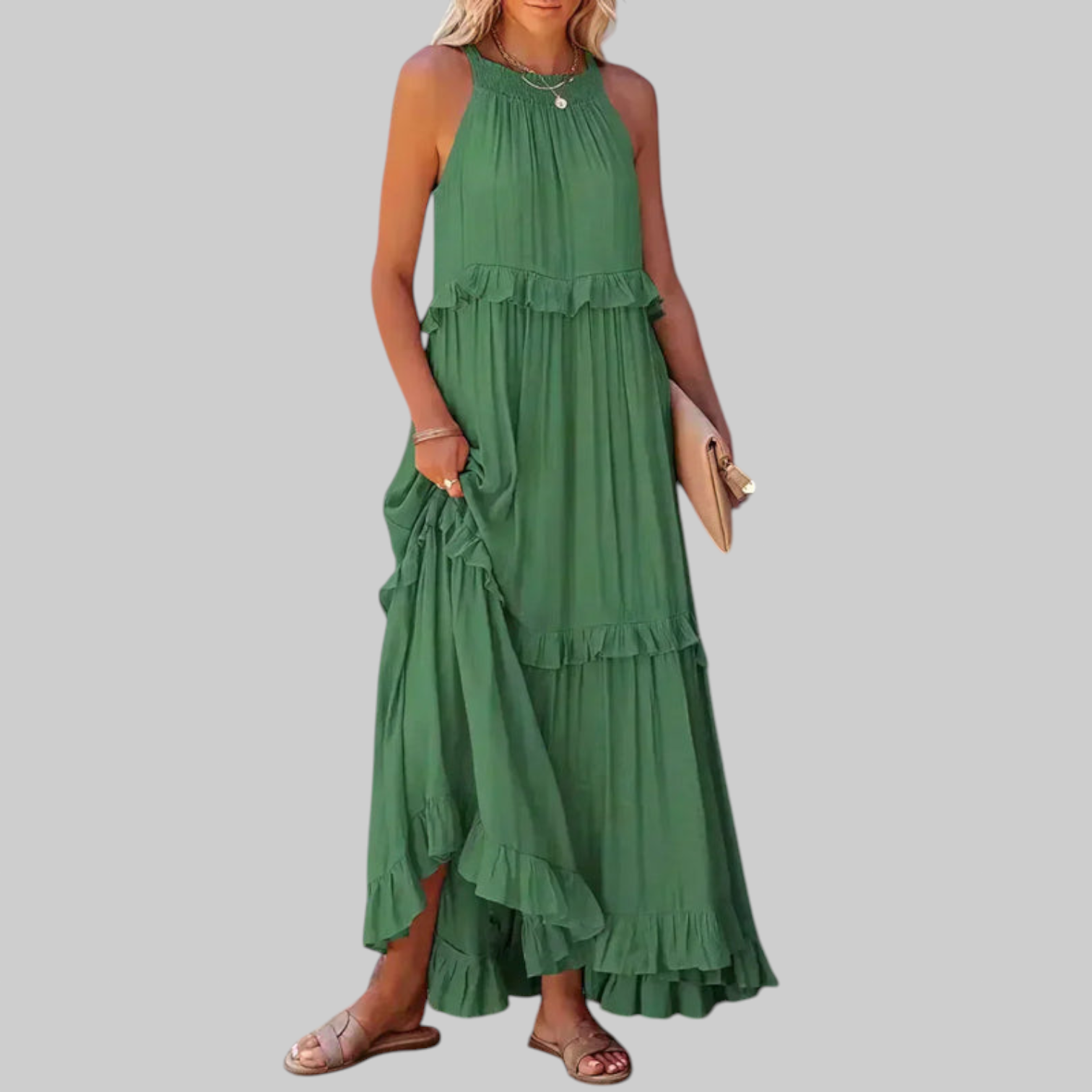 LANDRY | Vestido sin mangas con volantes elegantes