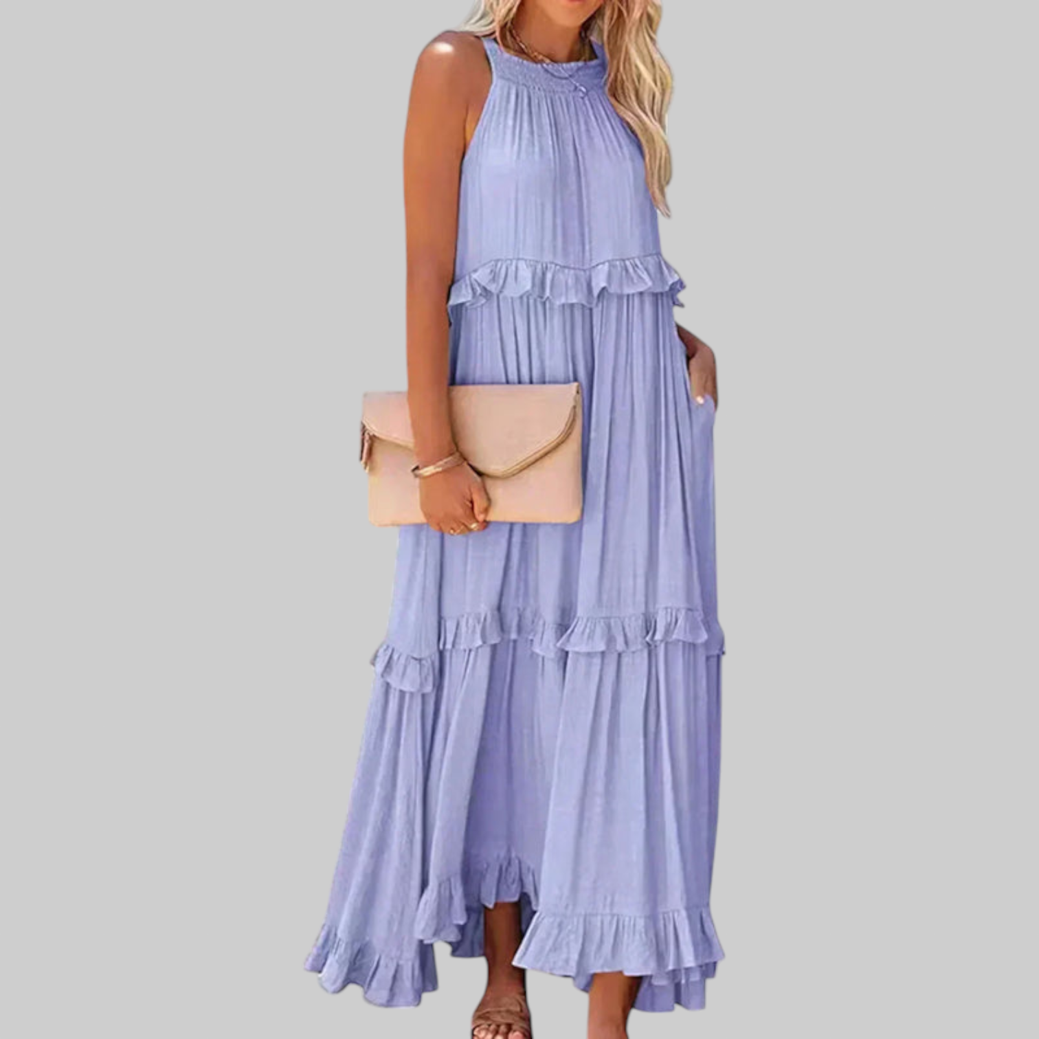 LANDRY | Vestido sin mangas con volantes elegantes