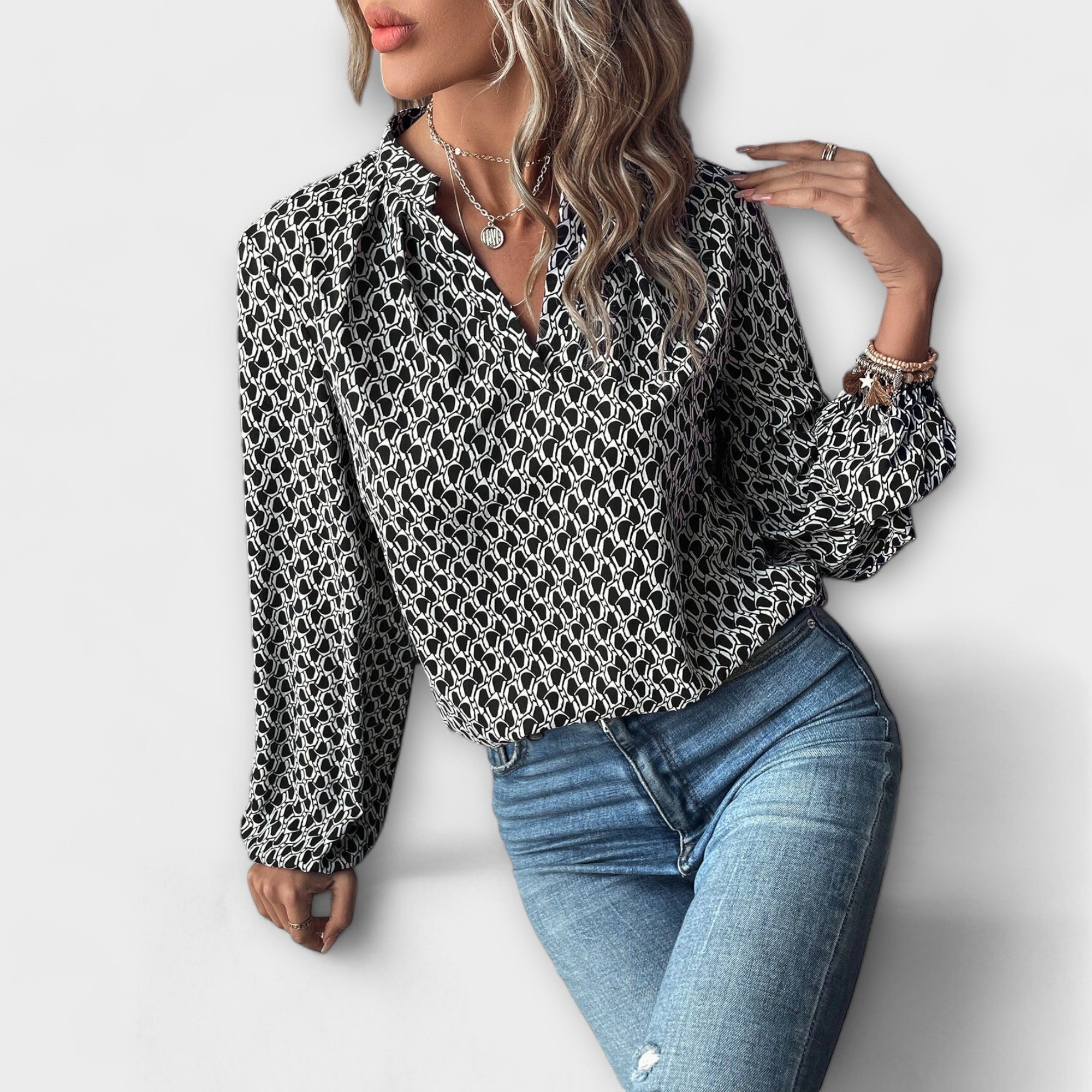 Relaxiva - Blusa con Estampado y Mangas Elegantes