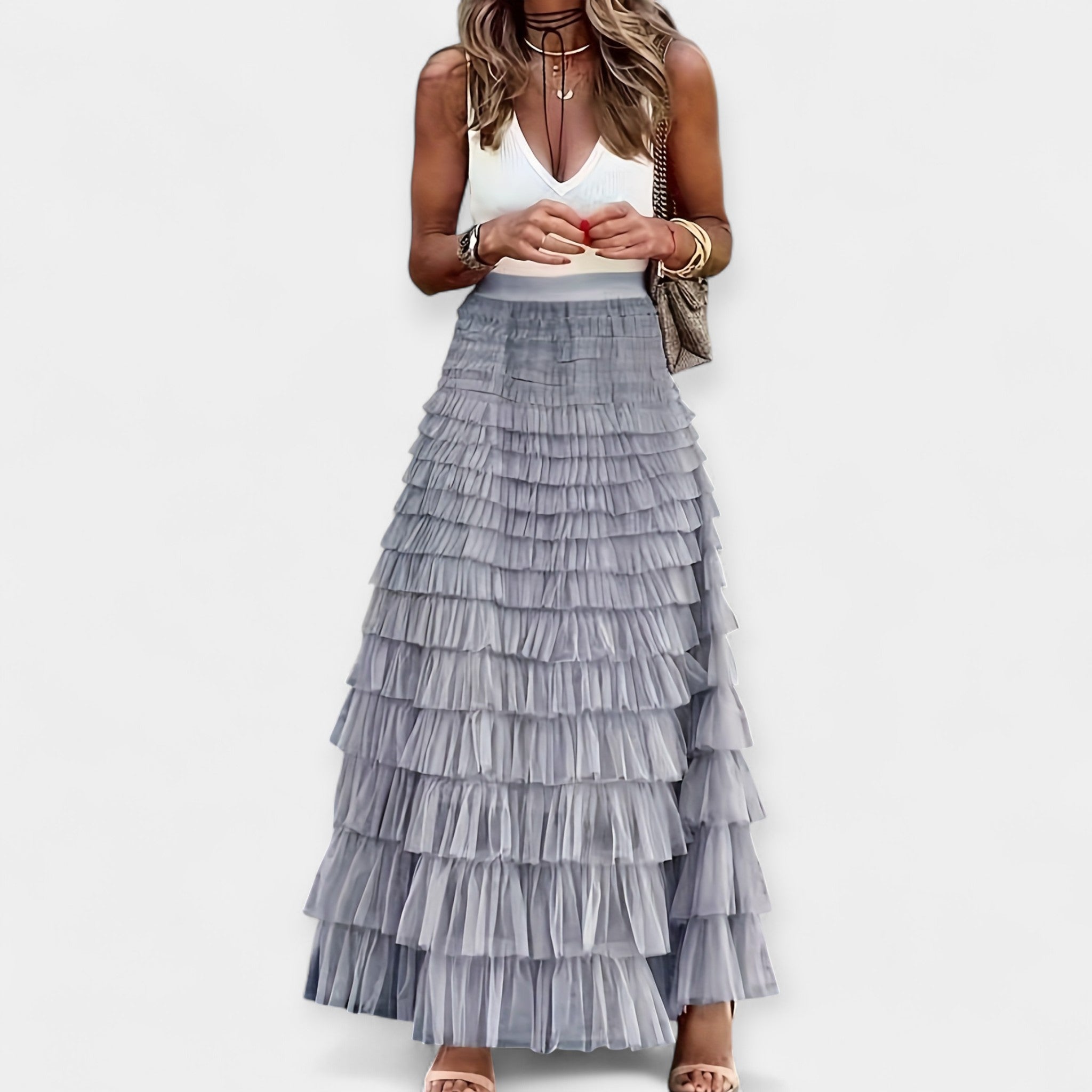 Falda Boho con Acabado de Saten de Tela Abierta
