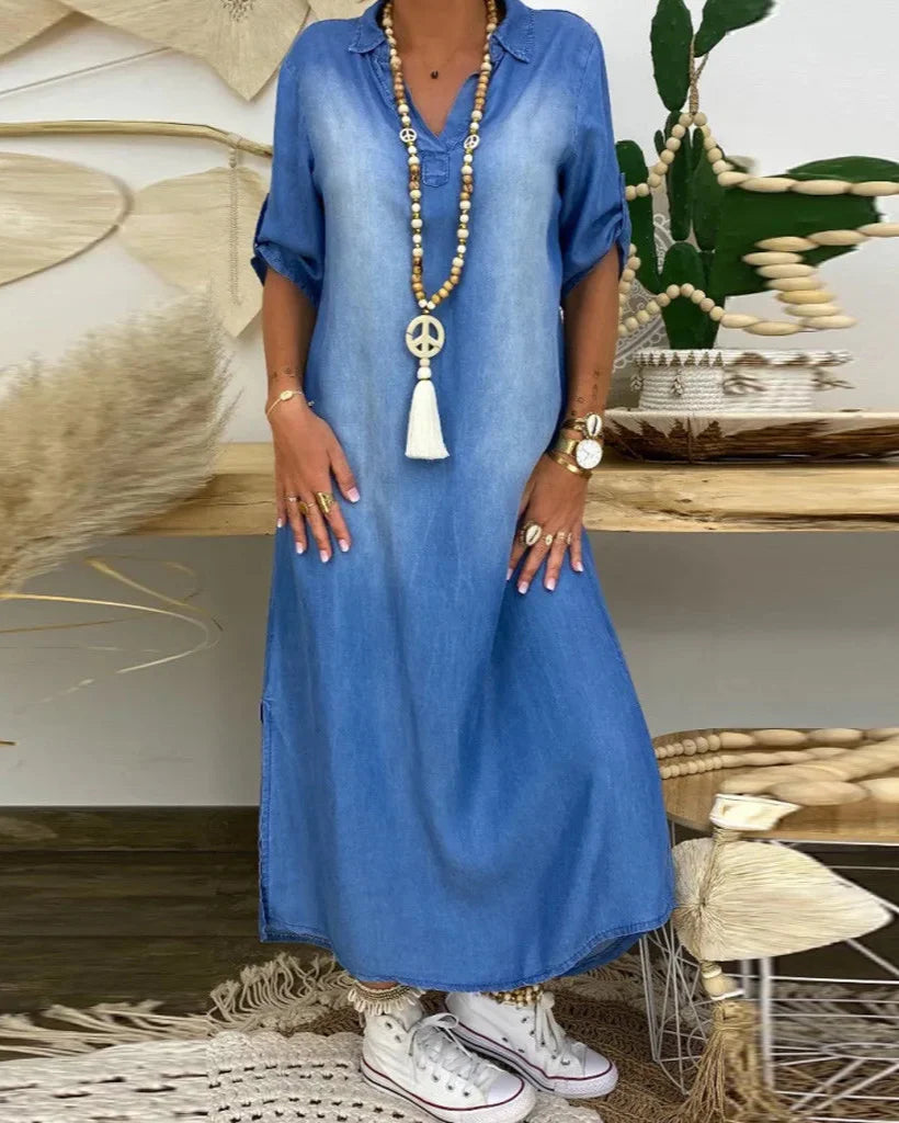 Ibiza | Vestido Maxi de Mezclilla con Detalles Modernos