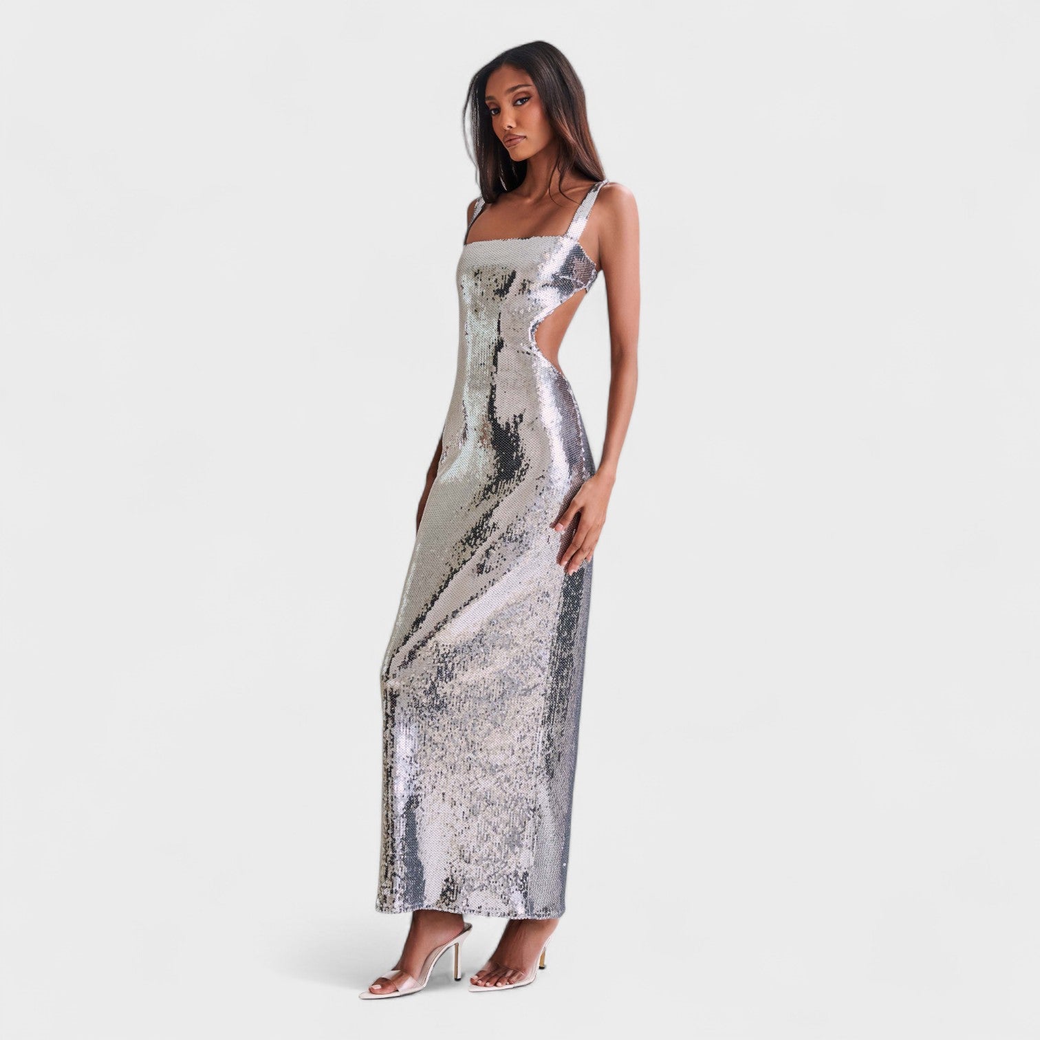 Petra | Vestido de gala Plateado Brillante