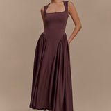 Sharon |Vestido midi de punto en espagueti - Castaño caoba
