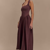 Sharon |Vestido midi de punto en espagueti - Castaño caoba