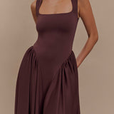Sharon |Vestido midi de punto en espagueti - Castaño caoba