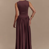 Sharon |Vestido midi de punto en espagueti - Castaño caoba