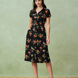 Gloria | Vestido Midi Negro Floral