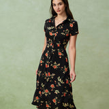 Gloria | Vestido Midi Negro Floral