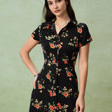 Gloria | Vestido Midi Negro Floral