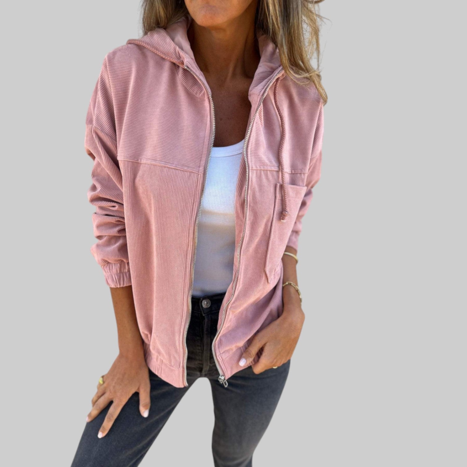 Ana - Chaqueta cómoda y casual de pana con capucha y cremallera