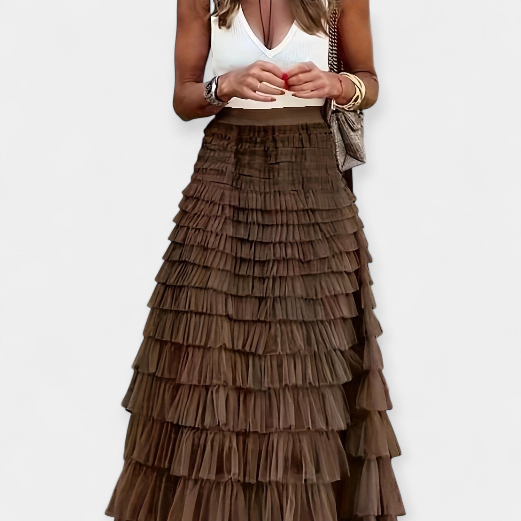 Falda Boho con Acabado de Saten de Tela Abierta