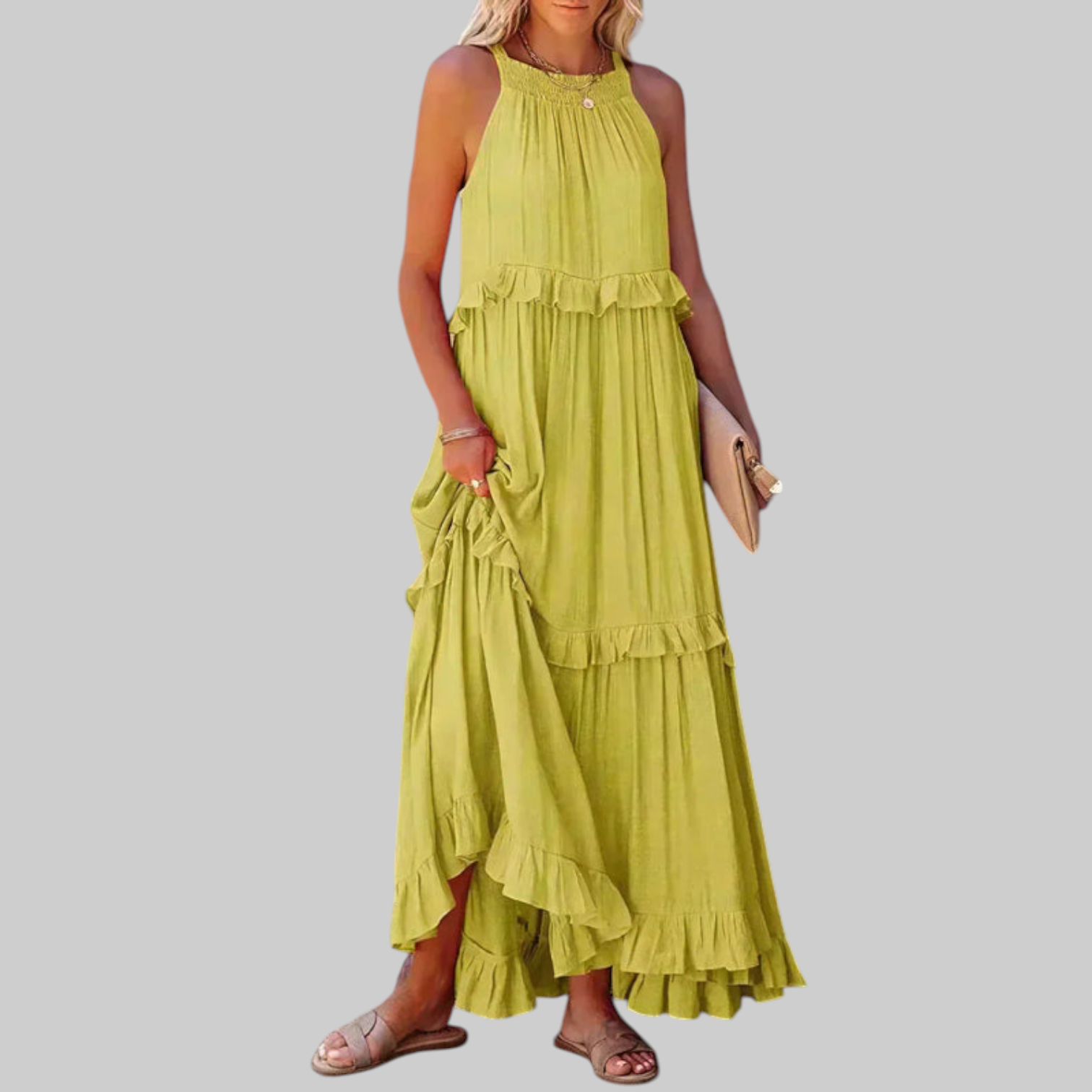 LANDRY | Vestido sin mangas con volantes elegantes