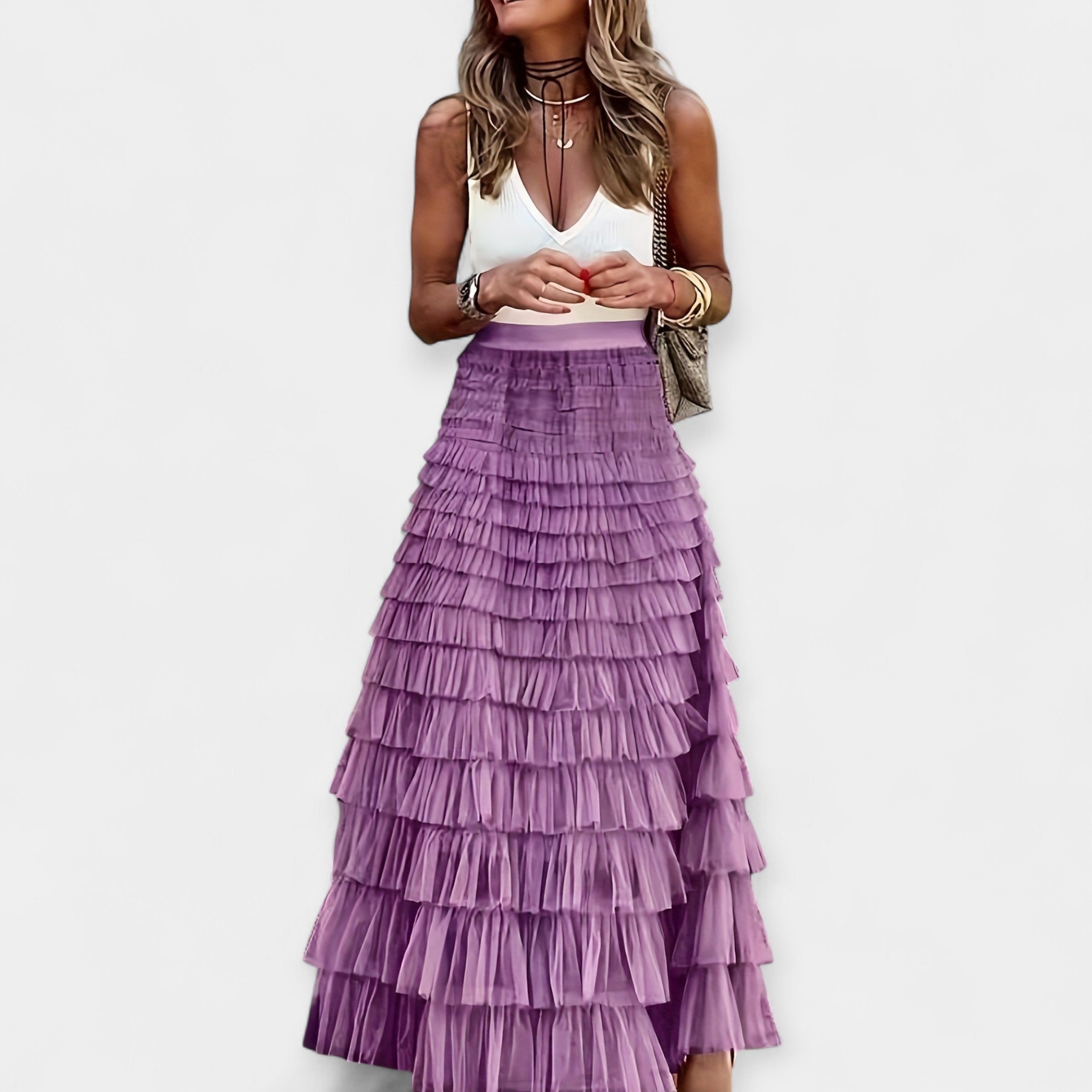 Falda Boho con Acabado de Saten de Tela Abierta