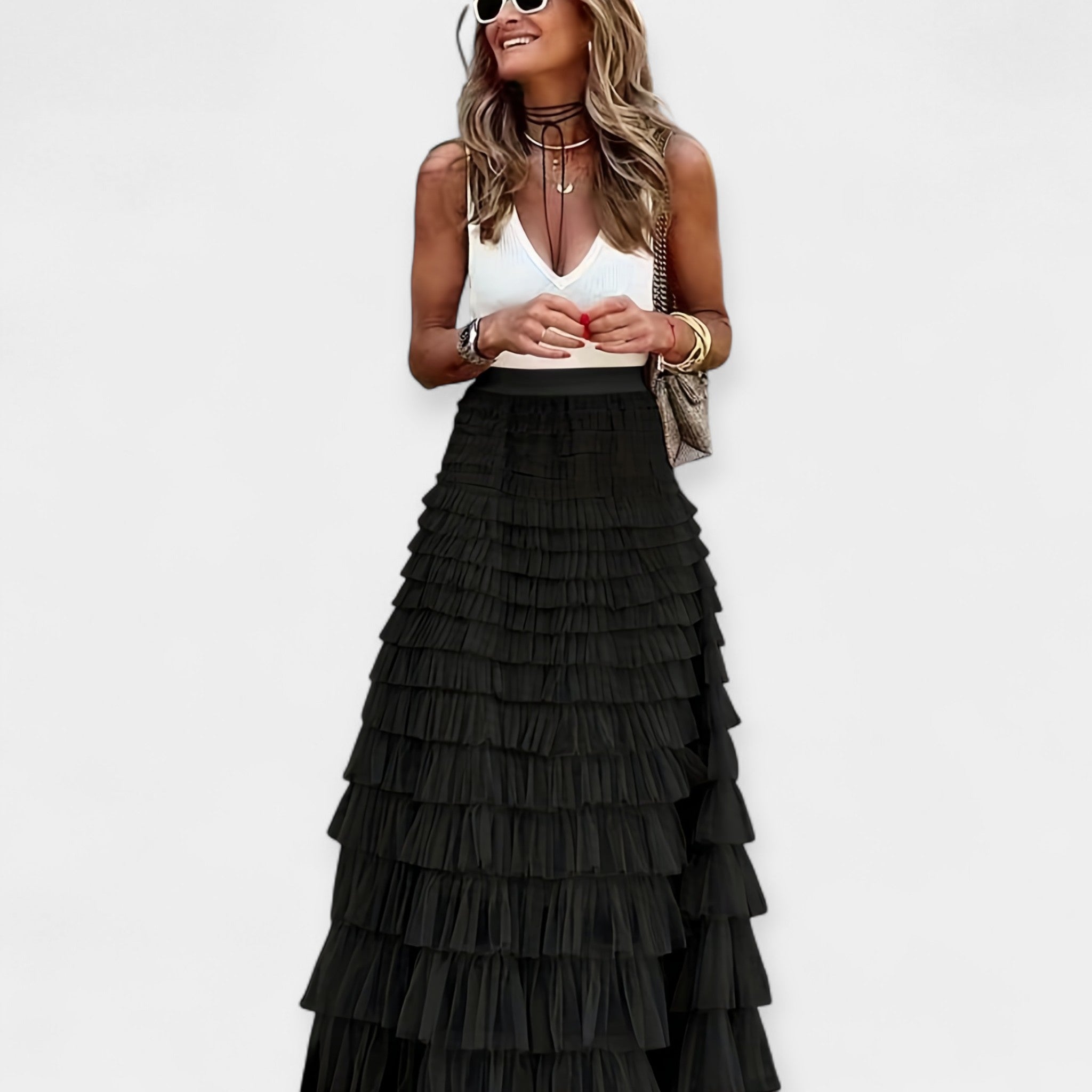 Falda Boho con Acabado de Saten de Tela Abierta