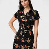 Gloria | Vestido Midi Negro Floral
