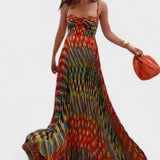 Aria | Vestido Maxi Estampado Abstrato Sin Mangas con Corte A-Line