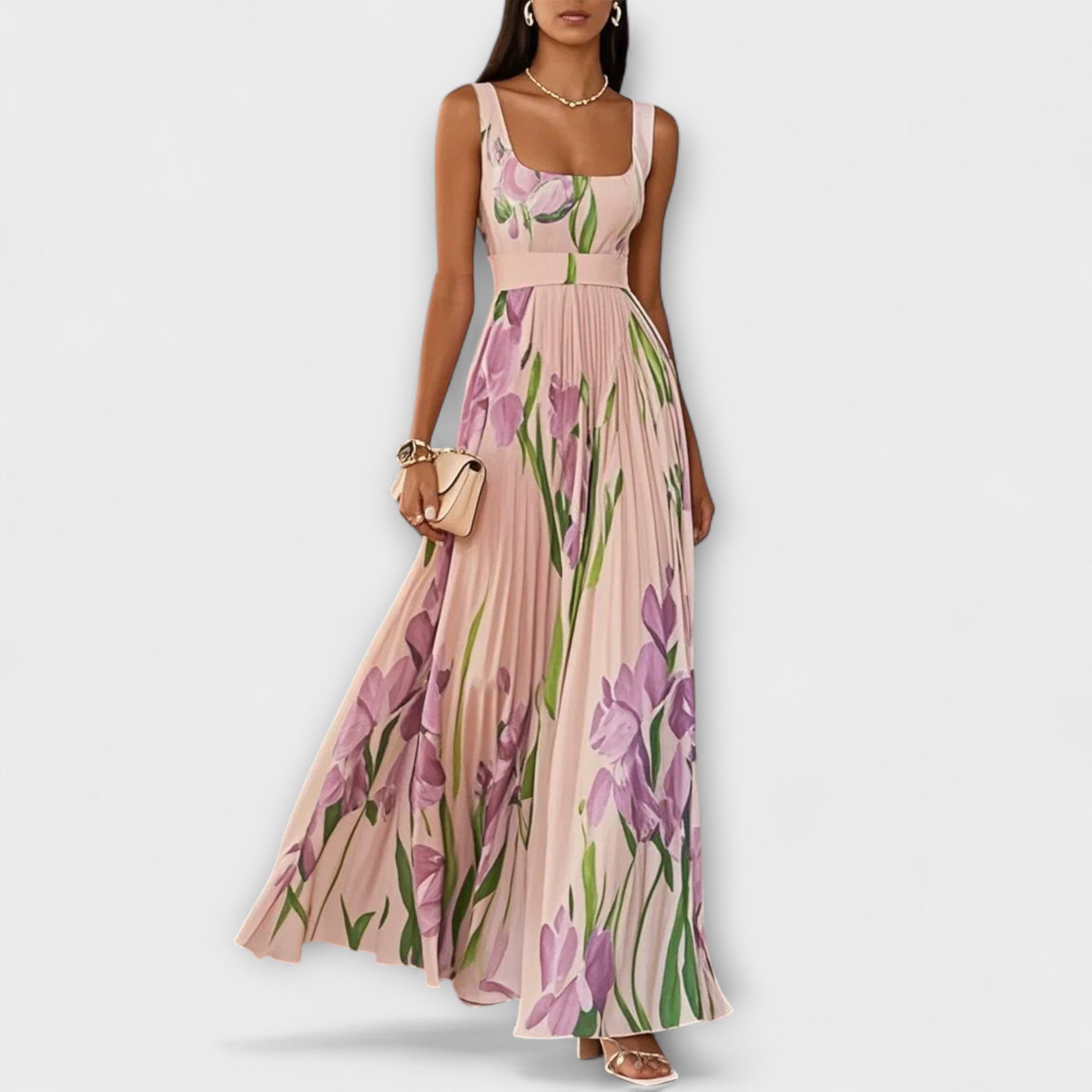 Penelope | Vestido Maxi de Chiffón con Flores Dobladas