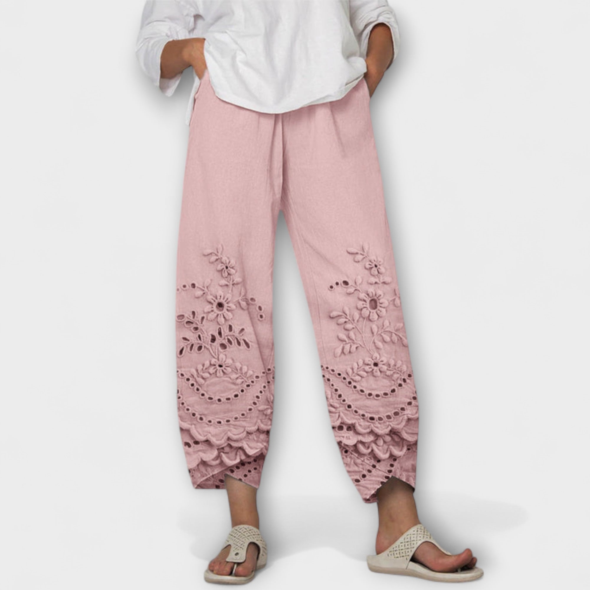 Chloe | Pantalones con Encaje y Estampado Elegante