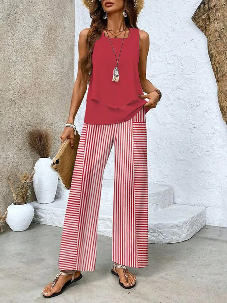 Isis | Conjunto de Dos Piezas con Top Sin Mangas y Pantalones de Corte Recto