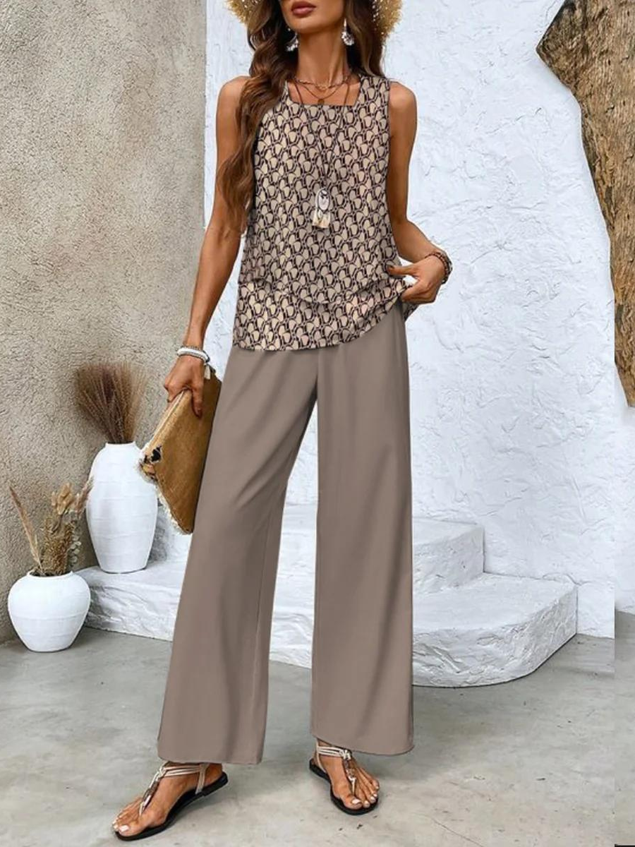 Isis | Conjunto de Dos Piezas con Top Sin Mangas y Pantalones de Corte Recto