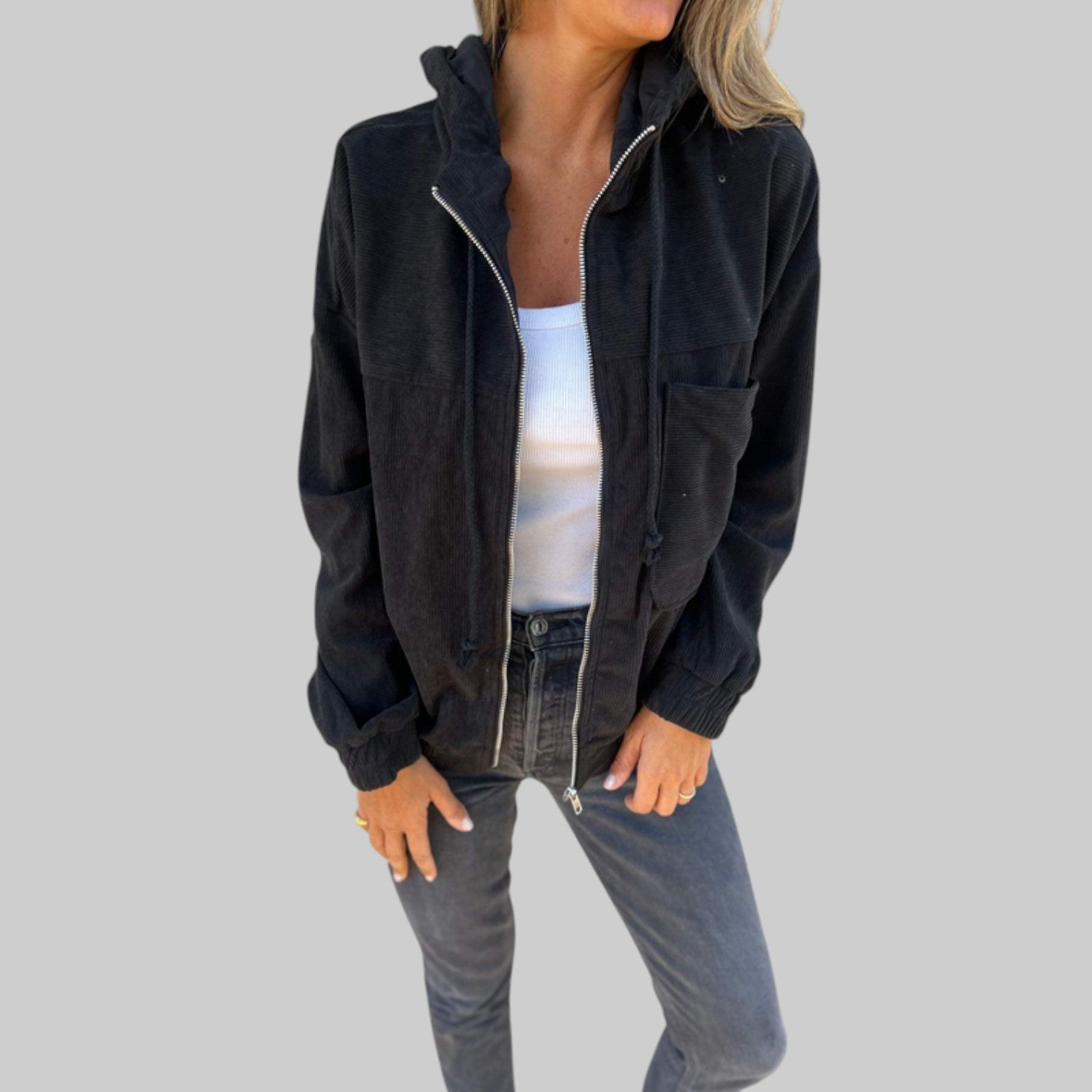 Ana - Chaqueta cómoda y casual de pana con capucha y cremallera