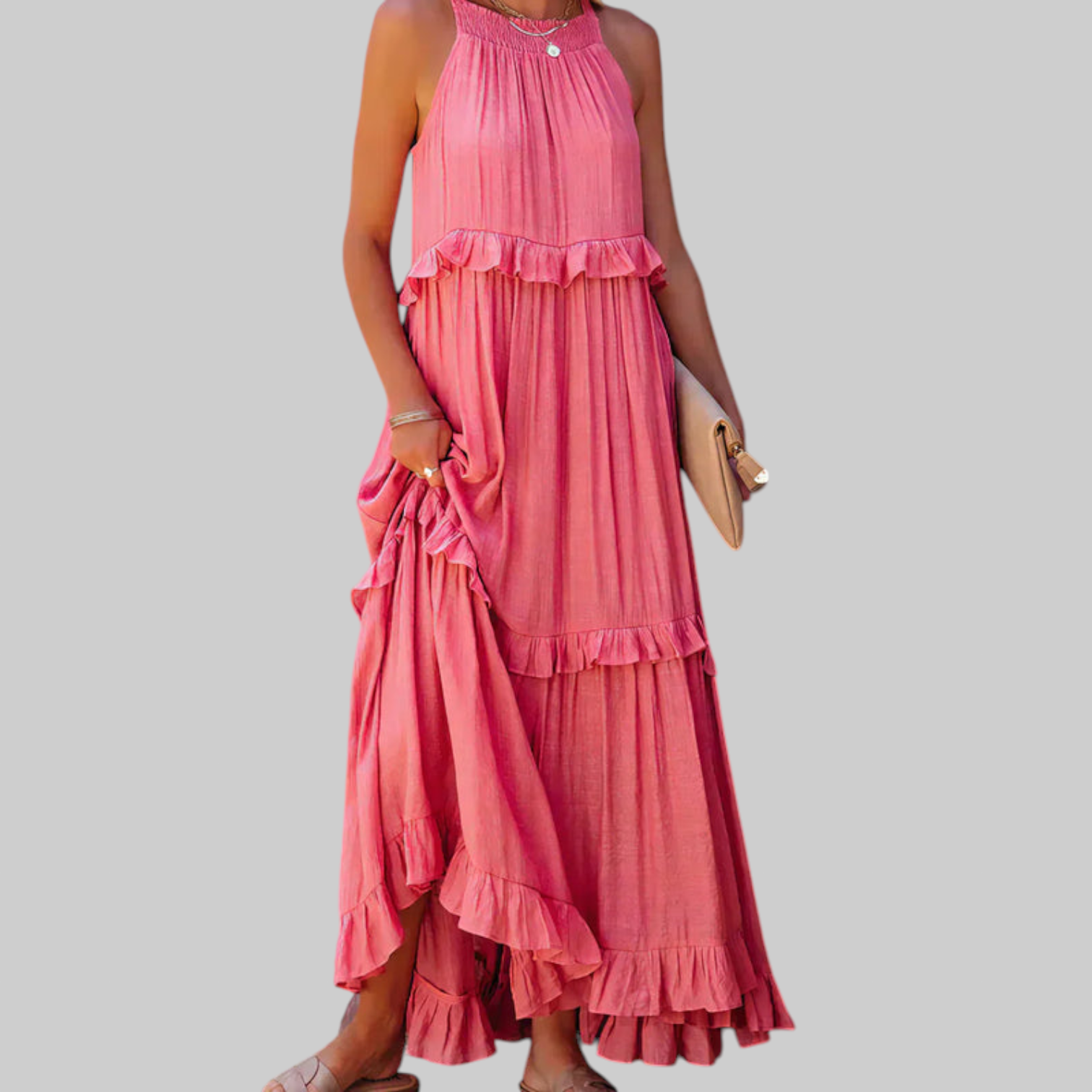 LANDRY | Vestido sin mangas con volantes elegantes