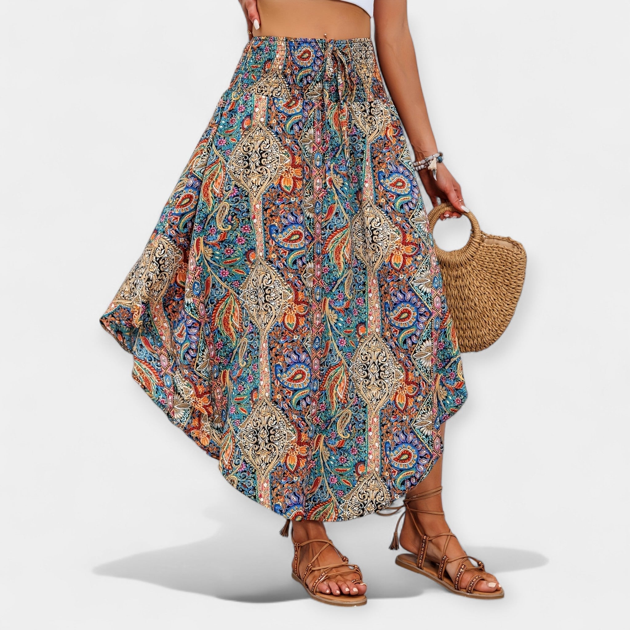 Falda midi floral de cintura alta