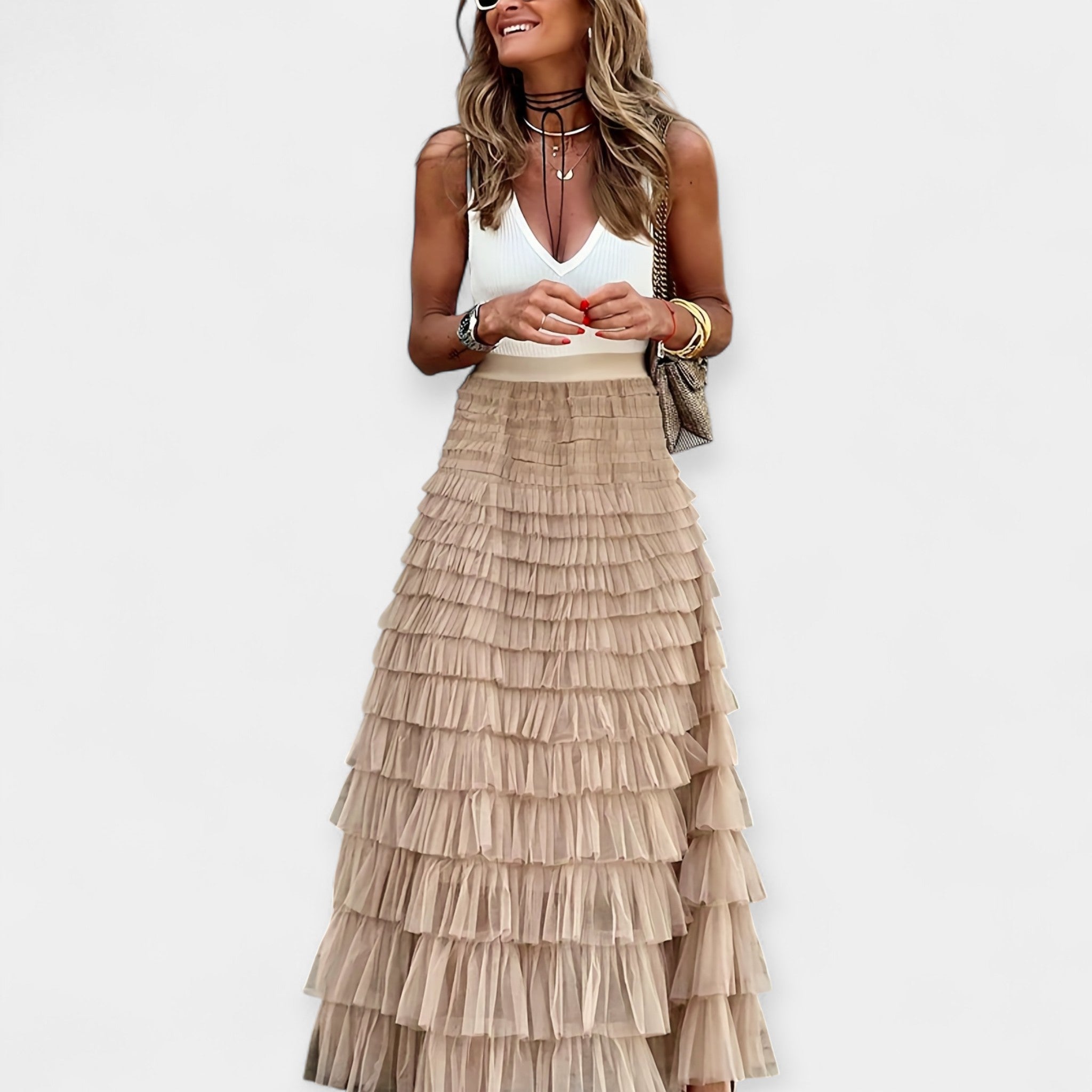 Falda Boho con Acabado de Saten de Tela Abierta