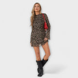 Clara | Vestido de punto con estampado de leopardo y mangas largas