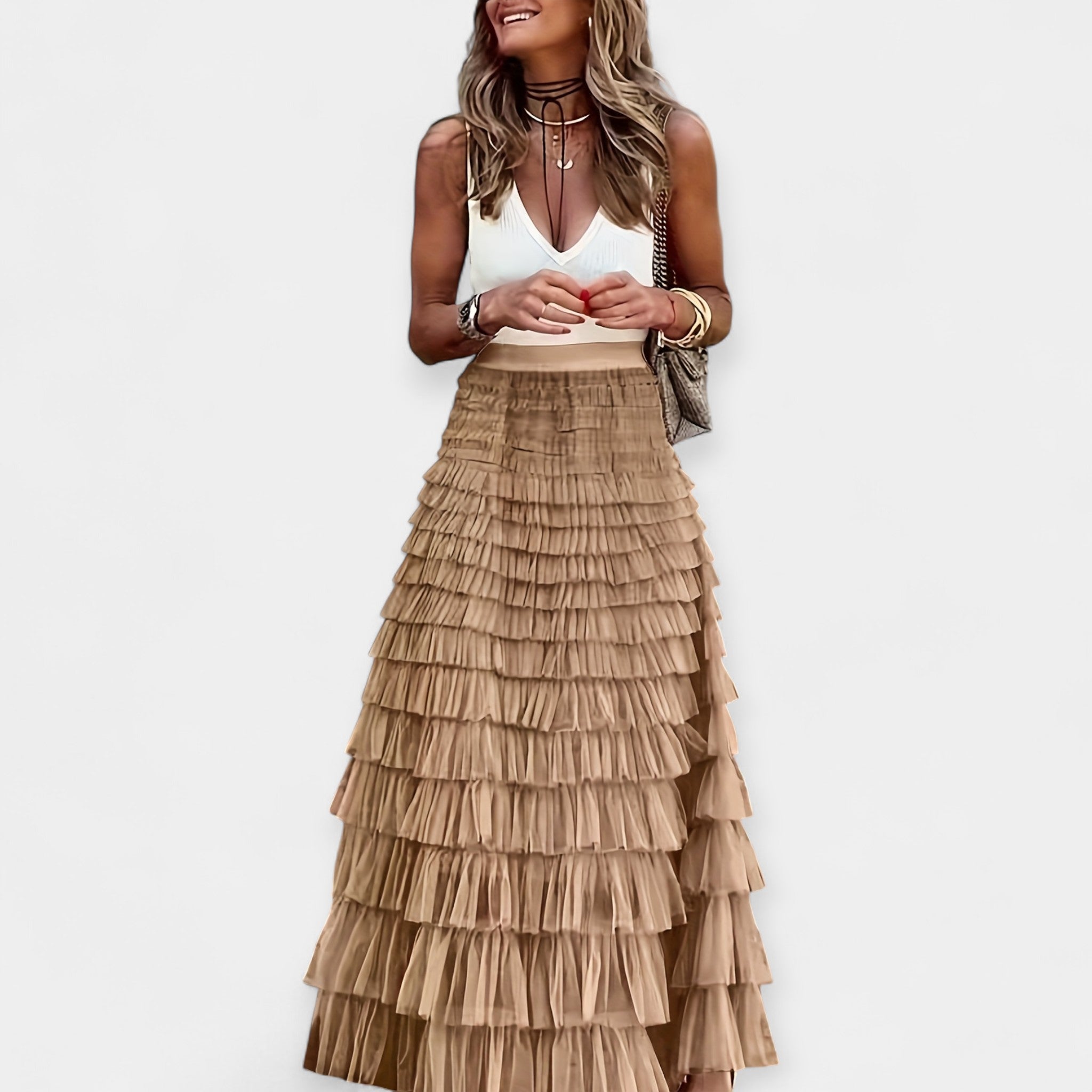 Falda Boho con Acabado de Saten de Tela Abierta