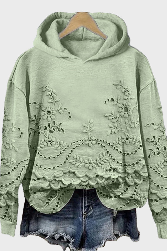 Sudadera con capucha de encaje en color verde campestre