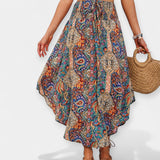 Falda midi floral de cintura alta