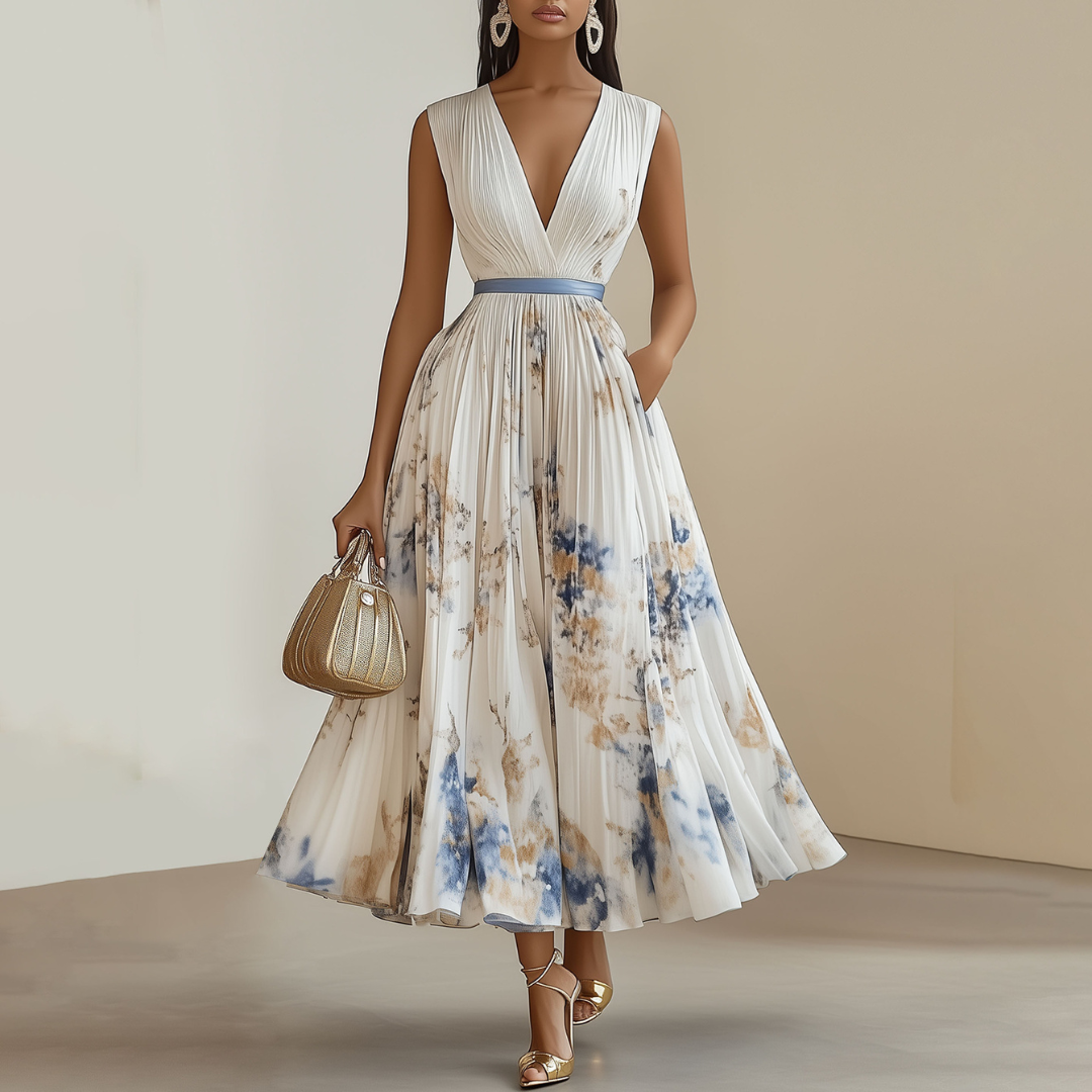 Jessie | Vestido Elegante de Ceremonia Floral en Azul y Blanco