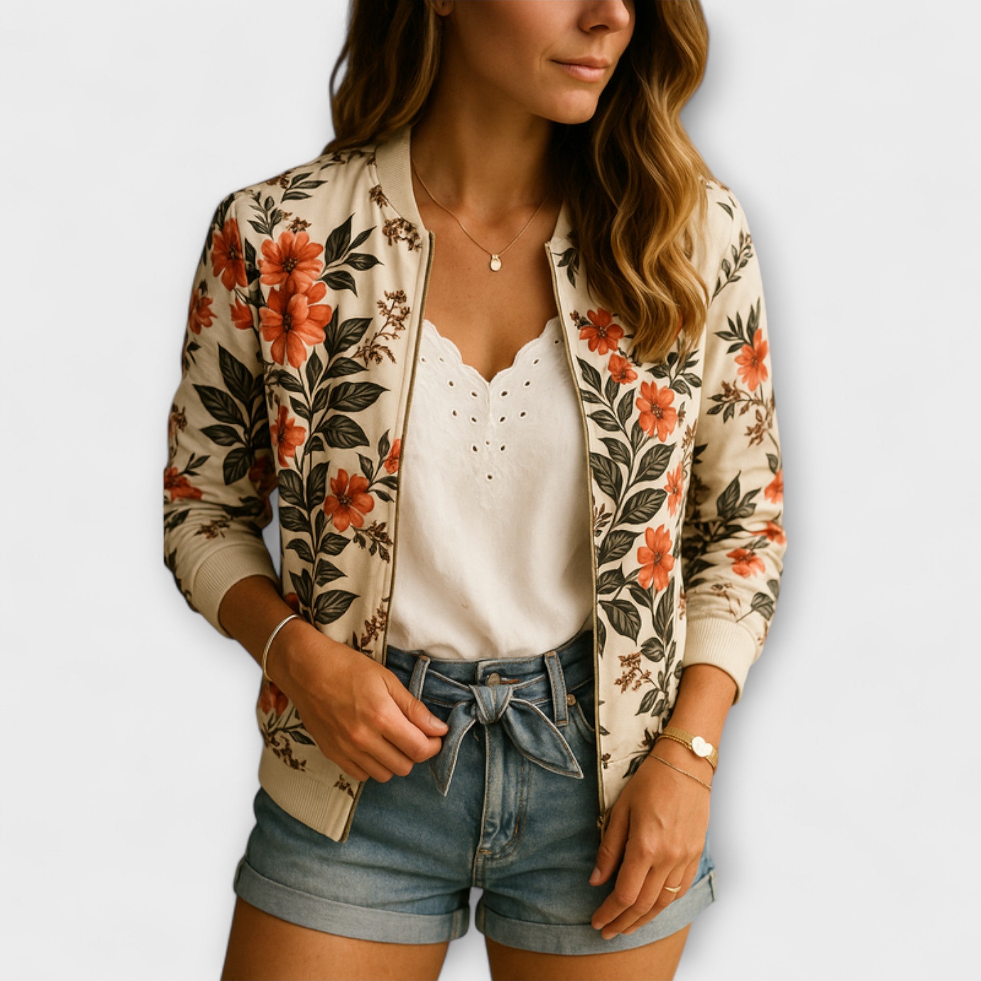 Andreia - Chaqueta bomber elegante con patrón floral
