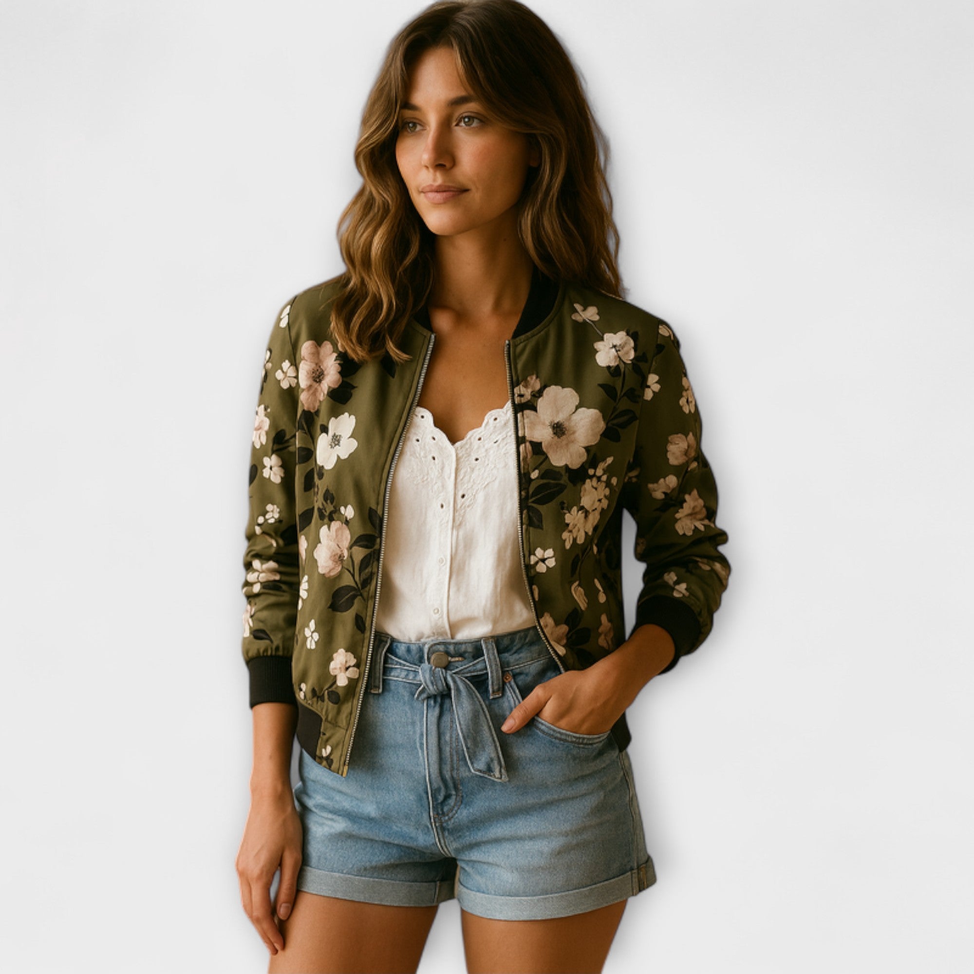 Andreia - Chaqueta bomber elegante con patrón floral