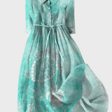 Vestido Turquesa con Estampado de Tortuga Marina