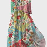 Vestido Colorido de Flores Estilo Patchwork