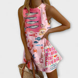 Inês | Vestido Mini Rosa con Estampado Miraba Ligero y Elegante