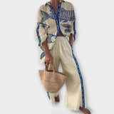Conjunto Yazette con estampado de pez azul liviano