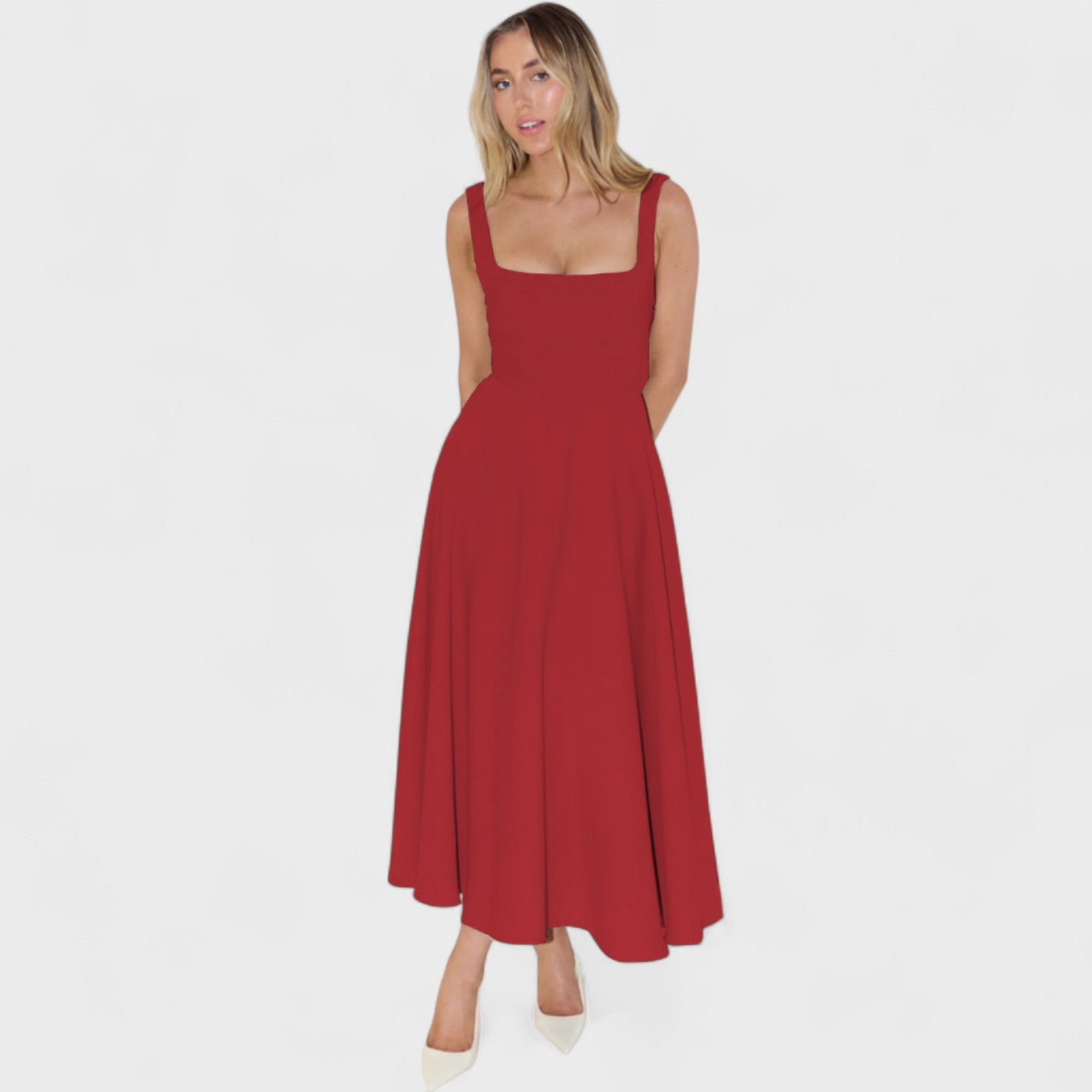 Maribel - Vestido Midi con Escote Cuadrado