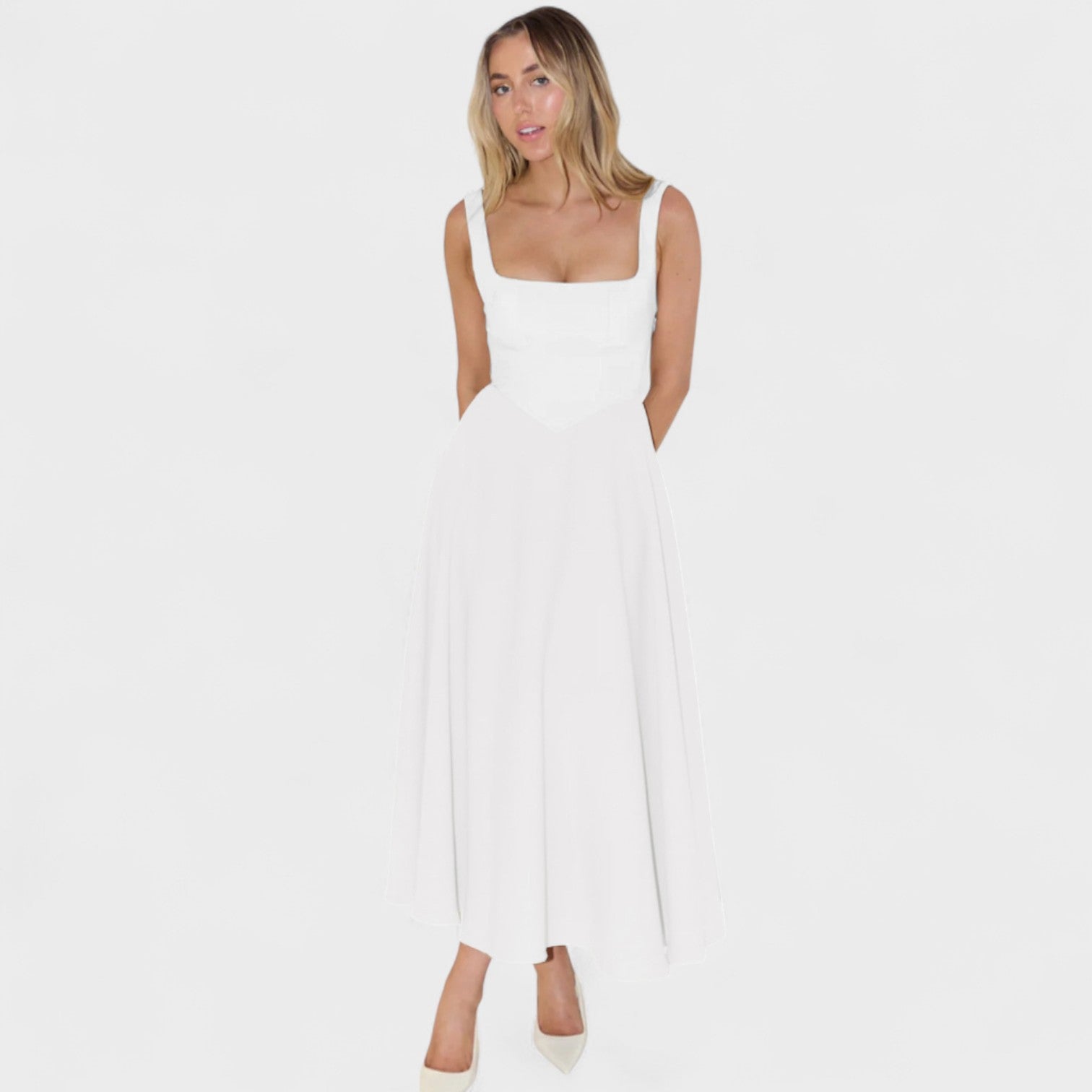 Maribel - Vestido Midi con Escote Cuadrado