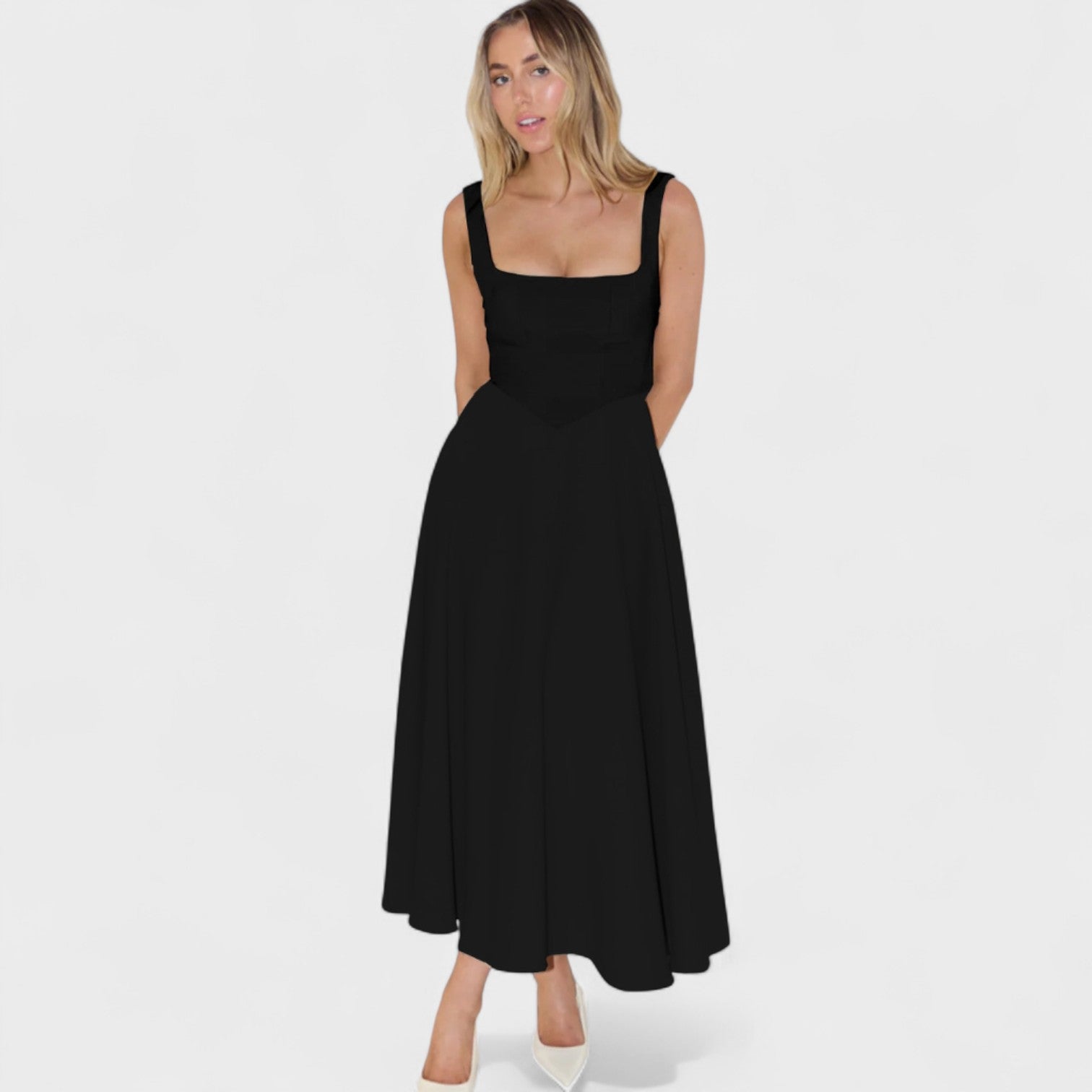 Maribel - Vestido Midi con Escote Cuadrado