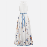Jessie | Vestido Elegante de Ceremonia Floral en Azul y Blanco