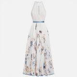 Jessie | Vestido Elegante de Ceremonia Floral en Azul y Blanco