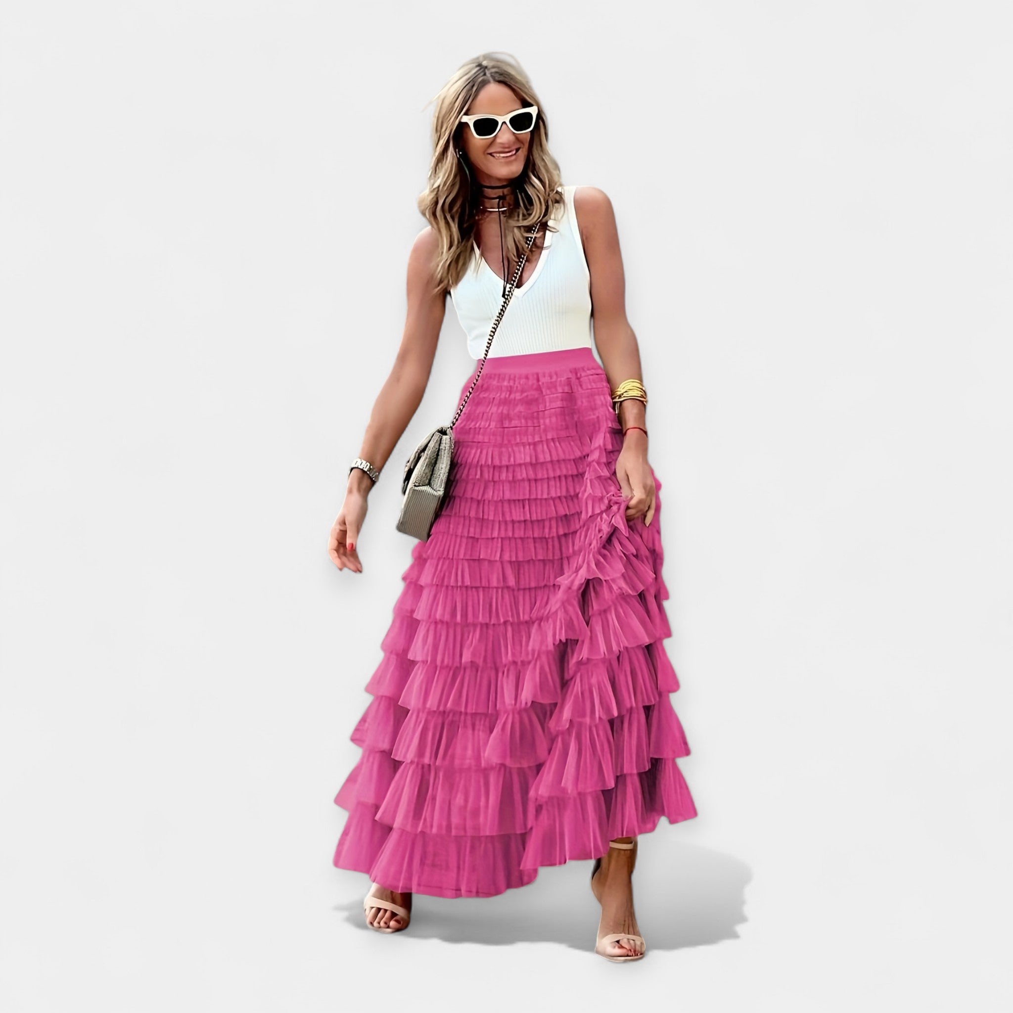 Falda Boho con Acabado de Saten de Tela Abierta