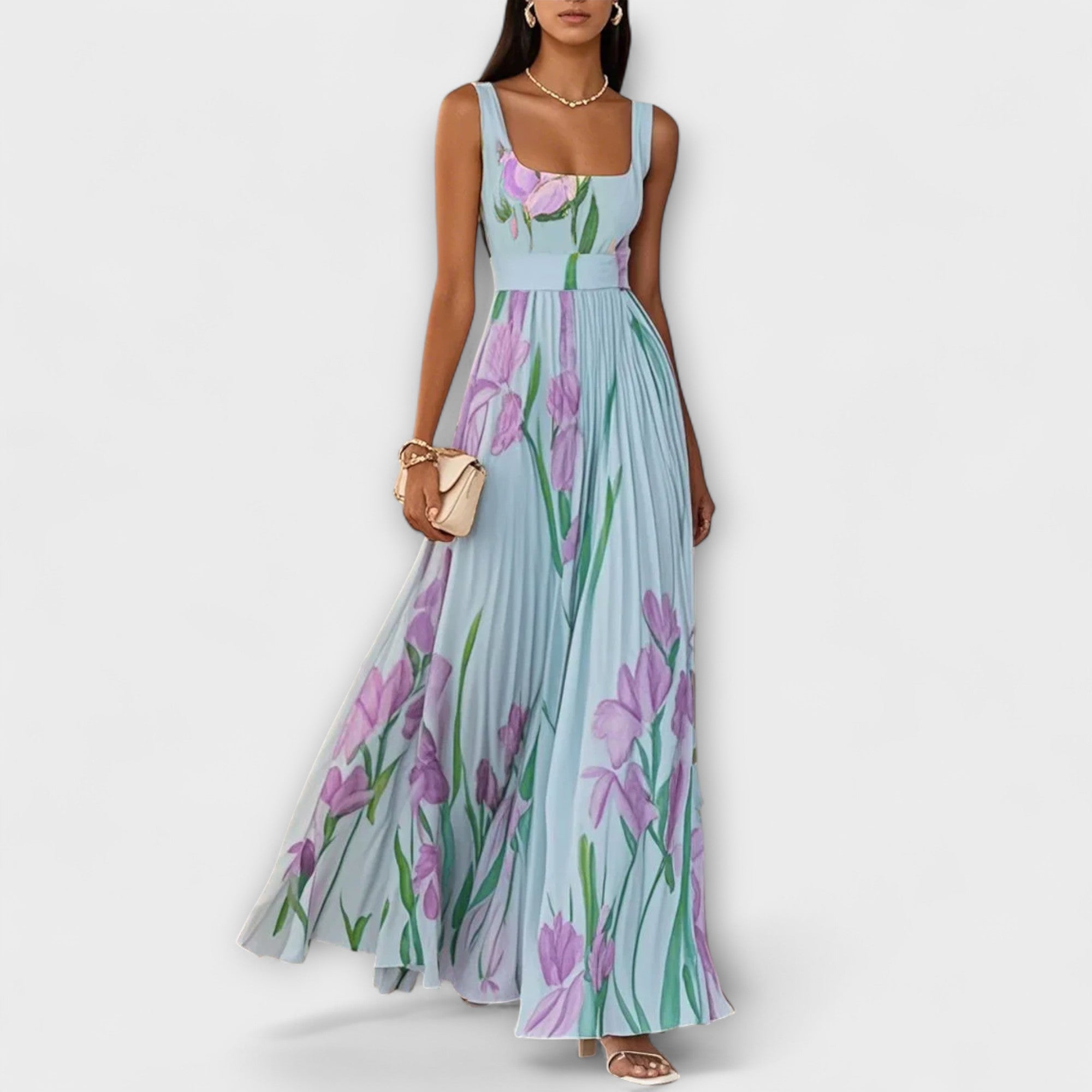 Penelope | Vestido Maxi de Chiffón con Flores Dobladas