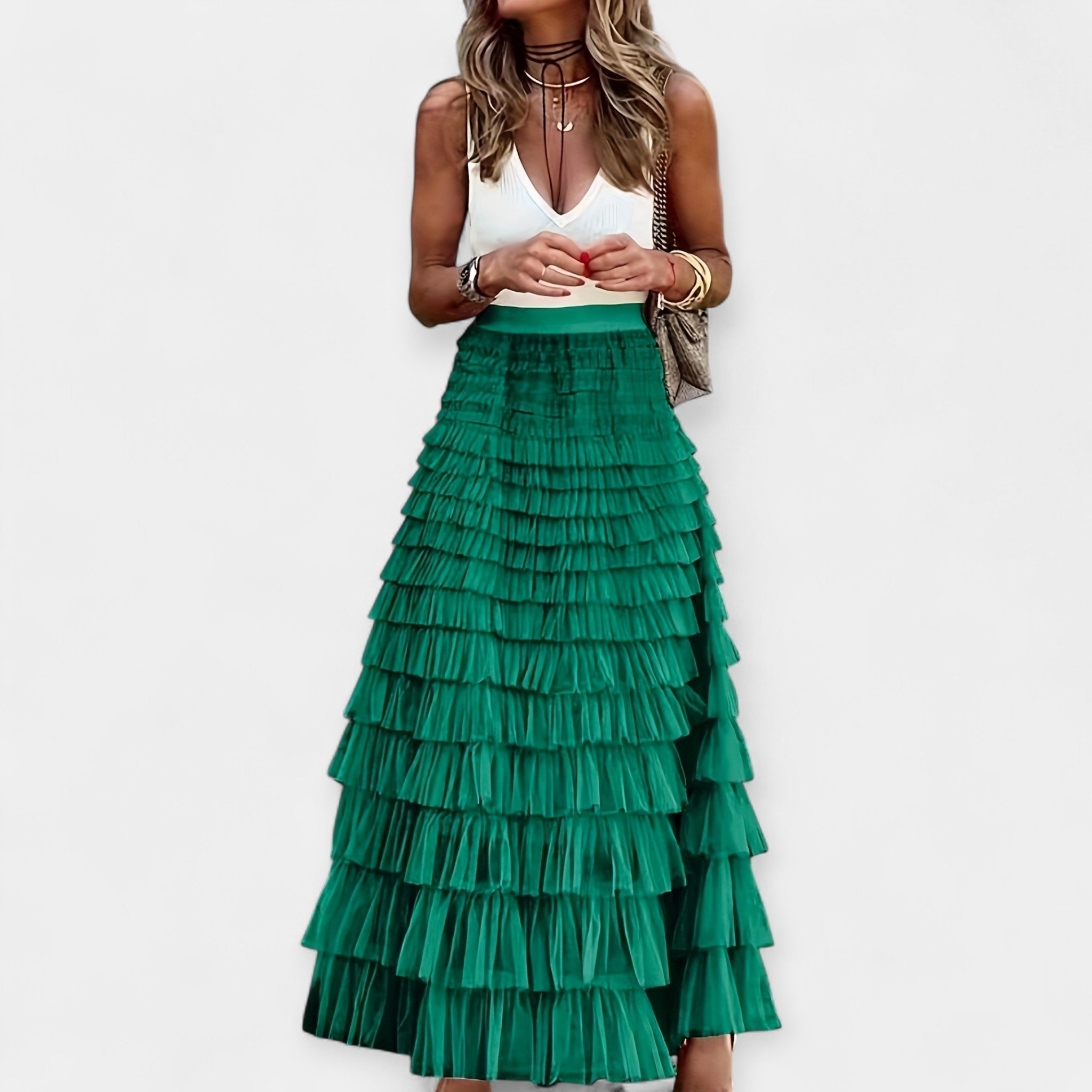 Falda Boho con Acabado de Saten de Tela Abierta