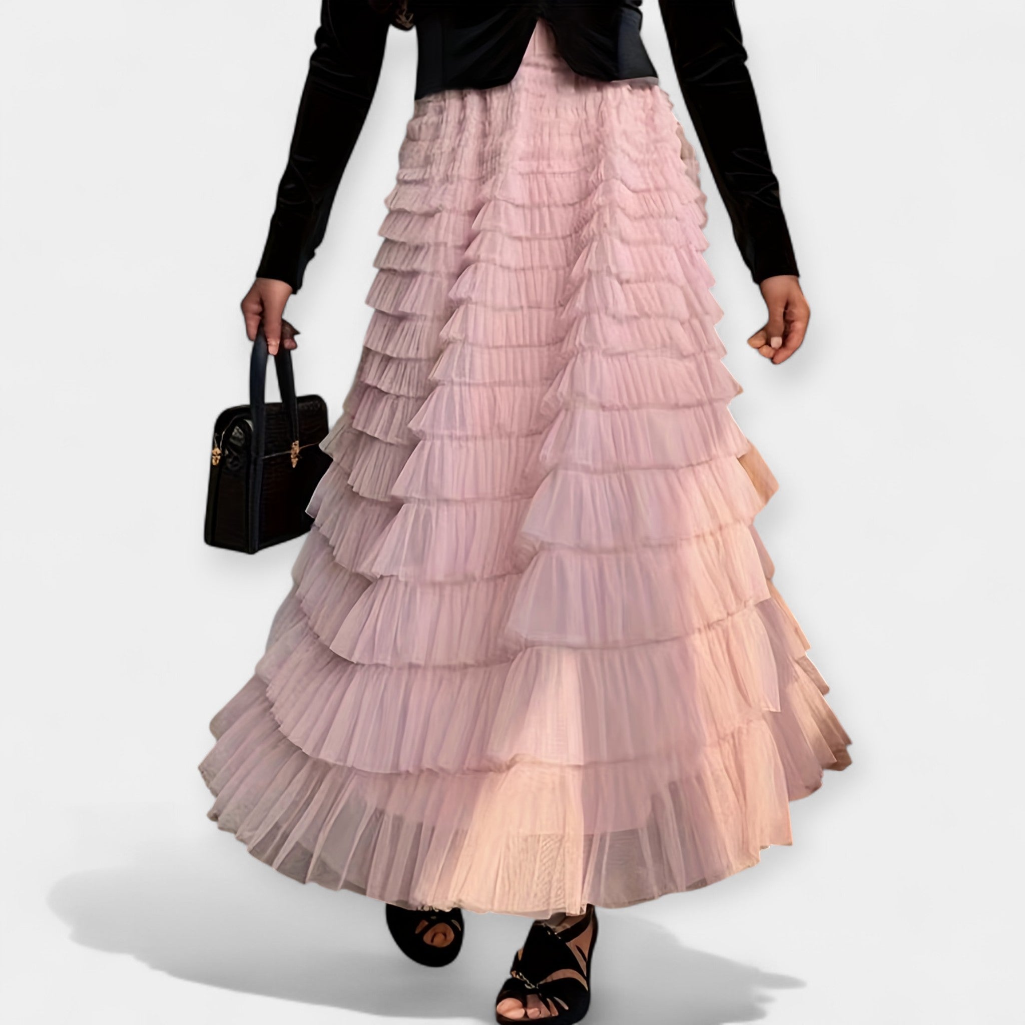 Falda elegante con detalle decorativo en tul