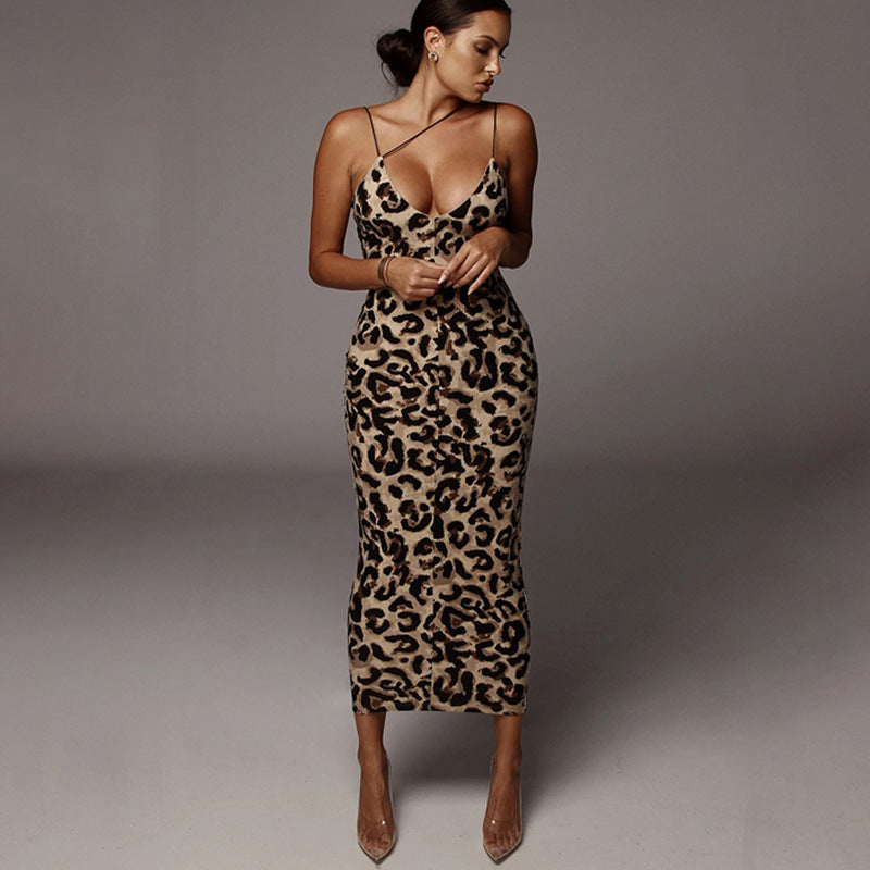 Leopardo | Vestido Ajustado Sexy con Estampado de Leopardo y Tirantes Finos